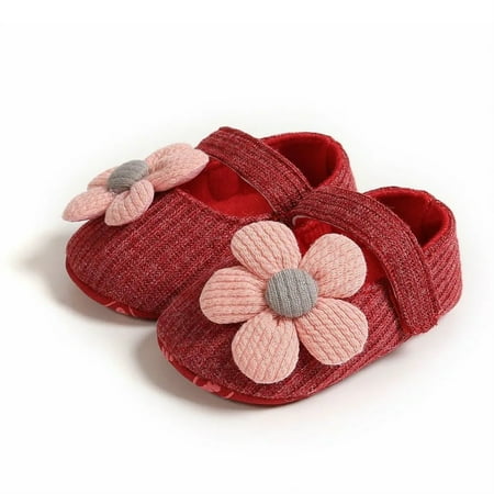 

1 Pair Baby Shoes 0-12 Months Boys Girls Infant Sneakers Soft Sole Toddler Crib First Walker Shoes Red-Flower 10-13 Months