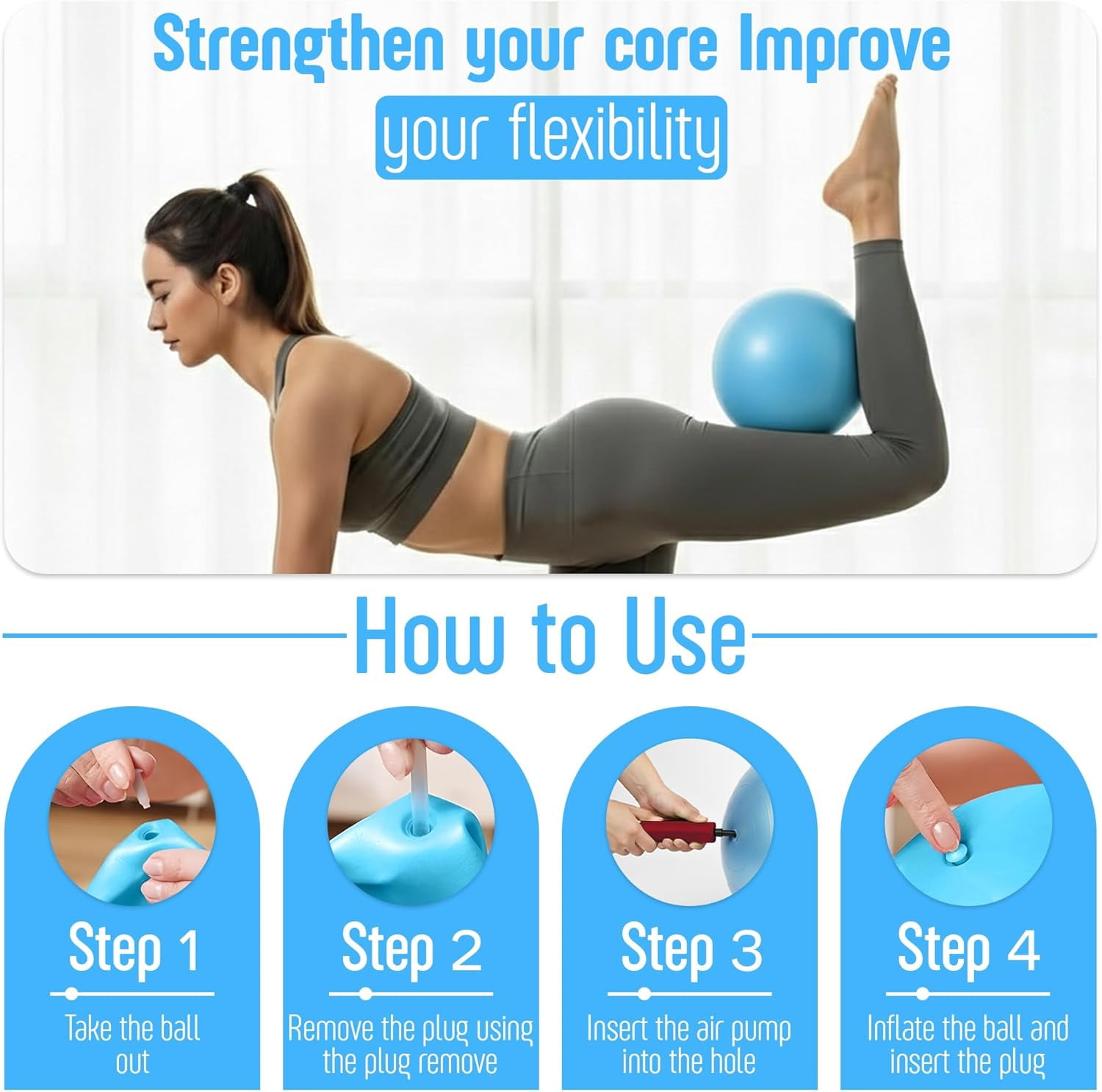AMAVIK Pilates Kit 15-Piece Home Workout Set with 5 Resistance Bands, Pilates Ring and Ball Set with Accessories A Complete Pilates Set for Women to Improve Strength Flexibility and Balance Body-Blue