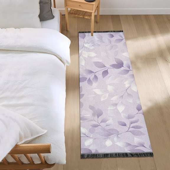 Light Purple Leaves Vines Bedside Runner Rug 2'x 6' Non Slip Carpet Floor Mat Area Rug