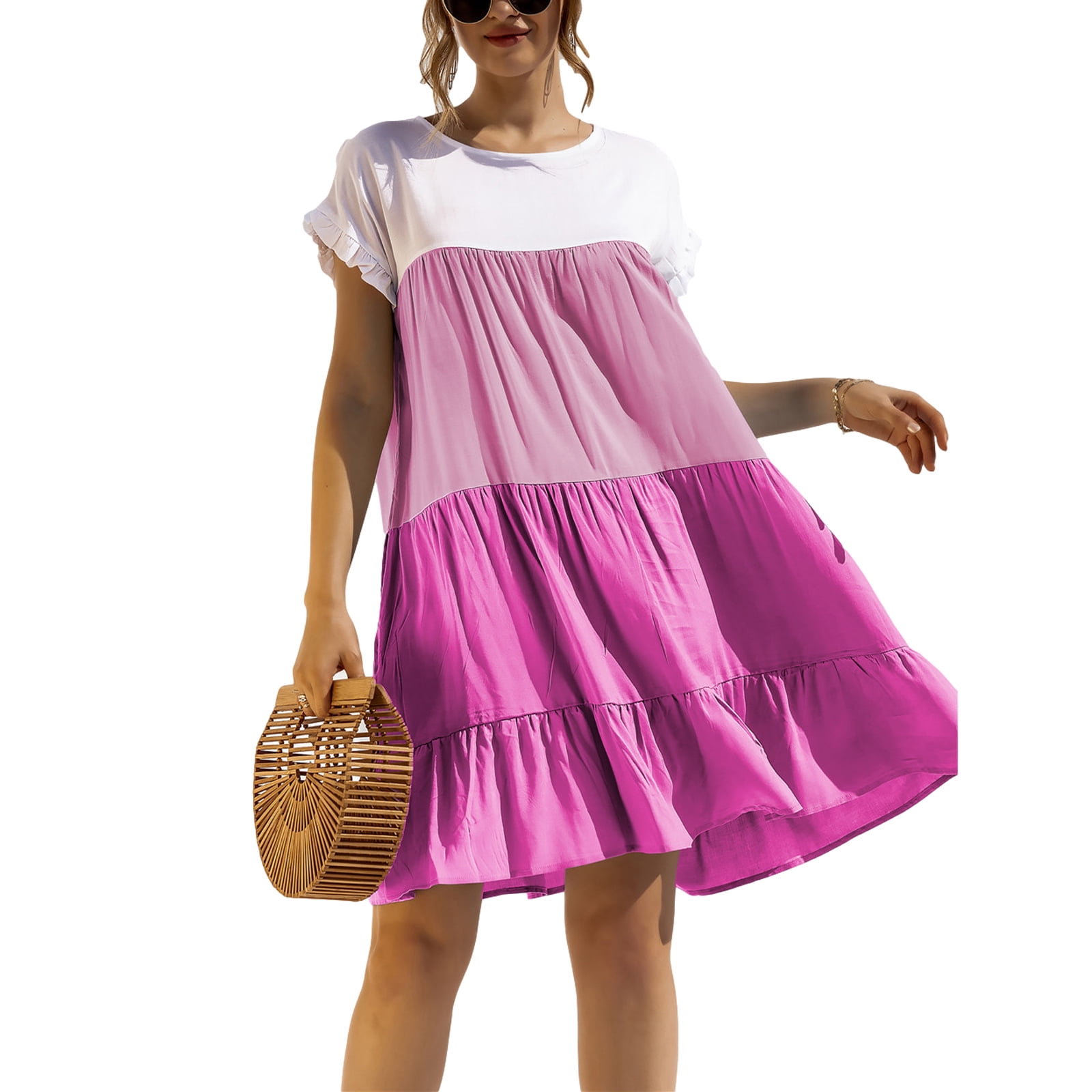 ZIYIXIN Women Color Block Dress, Loose 