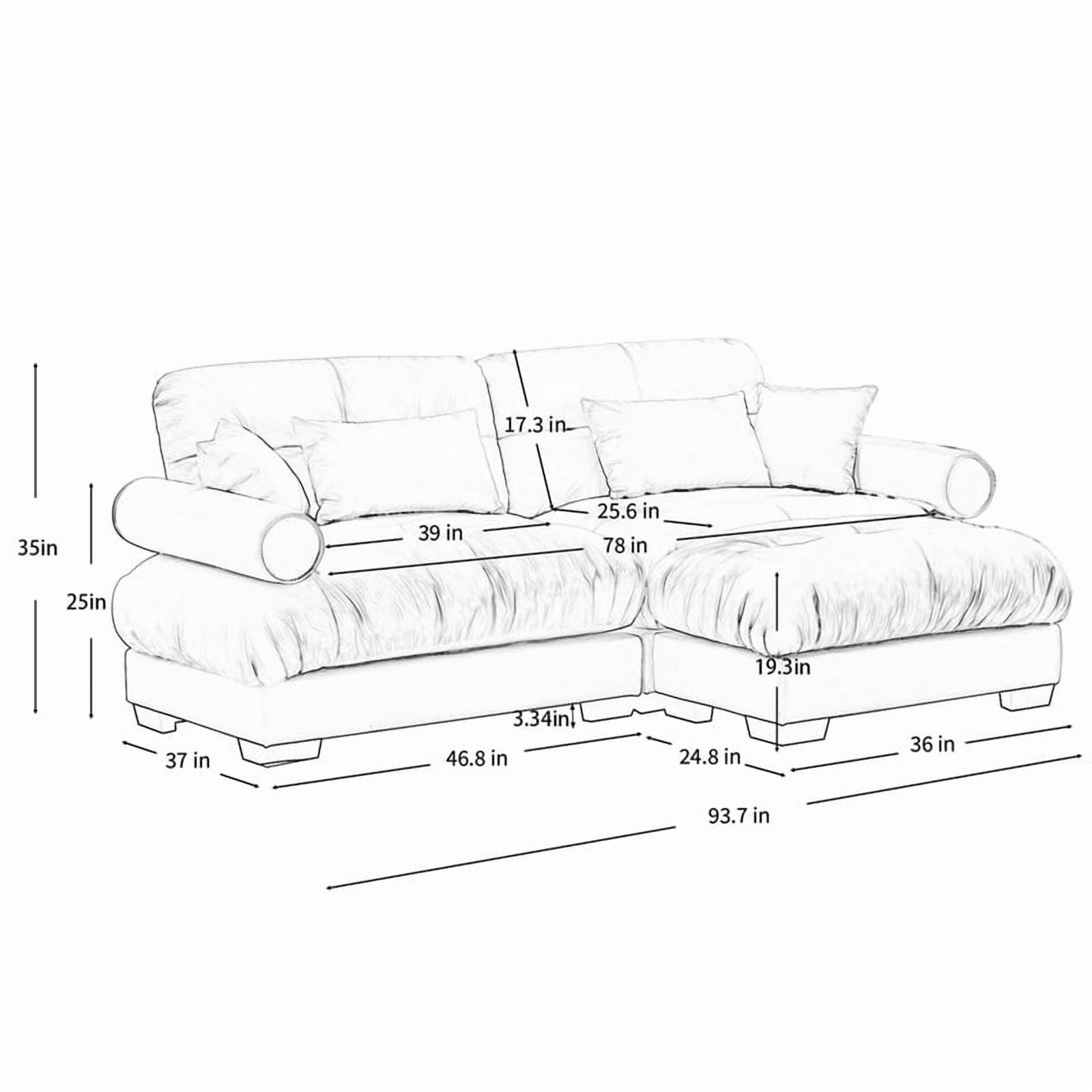 93.7" Modular Sectional Sofa with Ottoman, 2-Seater Velvet Couch, Convertible L-Shaped Sofa, Deep Seat Cloud Couch with Pillows, Modern Sofa for Living Room, Apartment, Camel