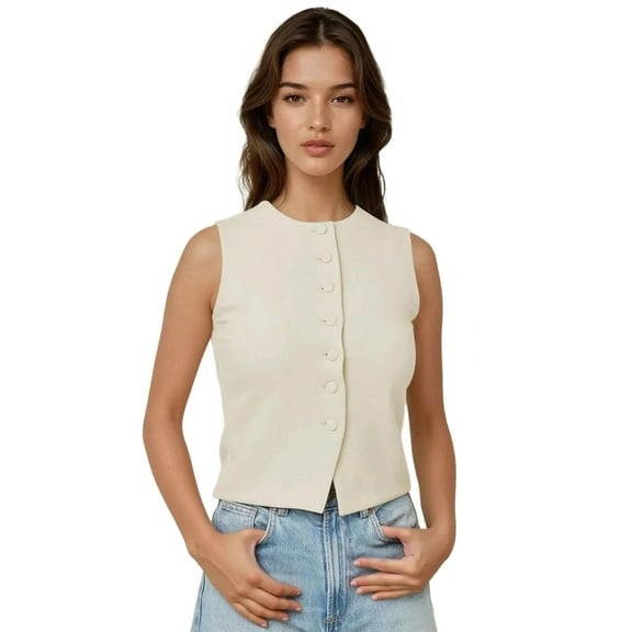 Fitted Crew Neck Waistcoat with Button Detail