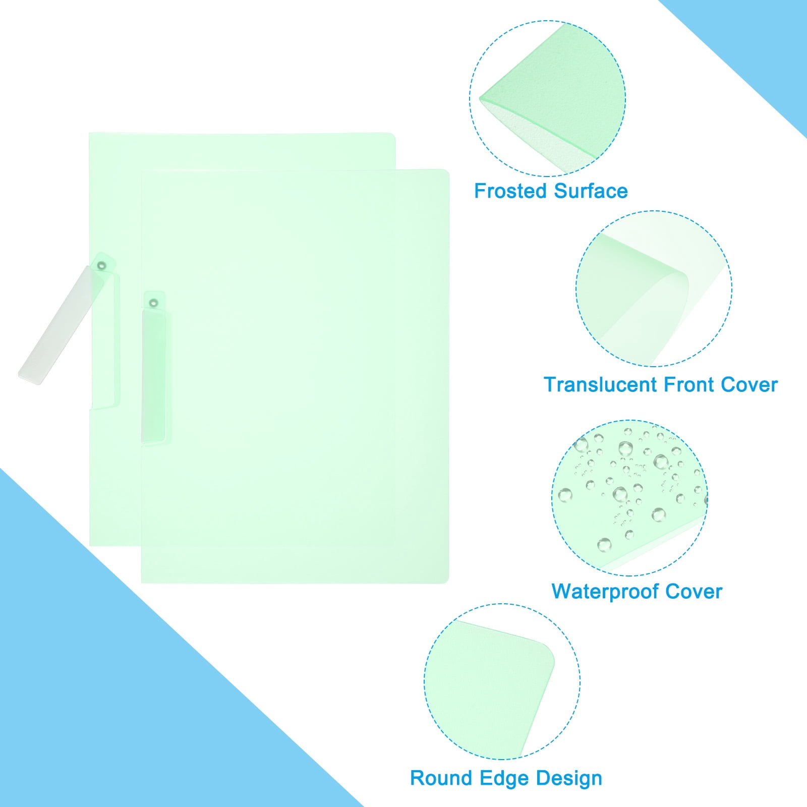 Uxcell Plastic Folders with Mid-Side Swing Clip, 5 Pcs Report Folder for A4 Paper, Green