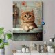 thumbnail image 4 of Qisvanset 12x16 Inch 2D Flat Framed Canvas Art, Kitten Bathtub Vintage Oil Painting Whimsical Pet Lover Home Wall Gift, 4 of 5
