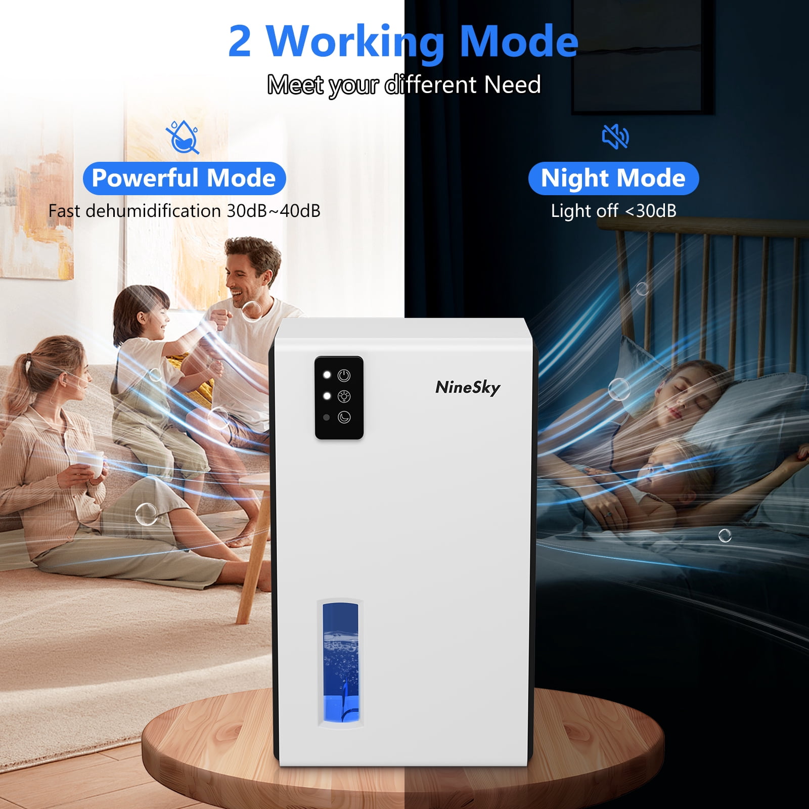 Aumpkin Dehumidifier for Home, 95 OZ Water Tank, (1000 sq.ft) Dehumidifiers for Bathroom Bedroom Basement with Auto Shut Off,7 Colors LED Light (White)