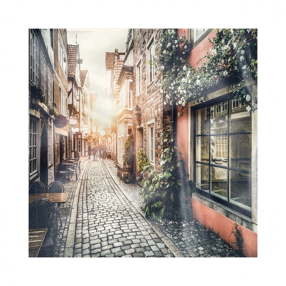 Europe Decorative Satin Napkins Set of 4, Picture of an Old Town at Sunset with Retro Vintage Effect Nostalgia Touristic City, Square Fabric Party & Dinner Napkin, 18", Multicolor, by Ambesonne