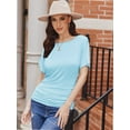 thumbnail image 4 of Women's Solid Short Sleeve Boat Neck Dolman Top with Side Shirring Trendy Casual Loose Fit T-Shirt, 4 of 7