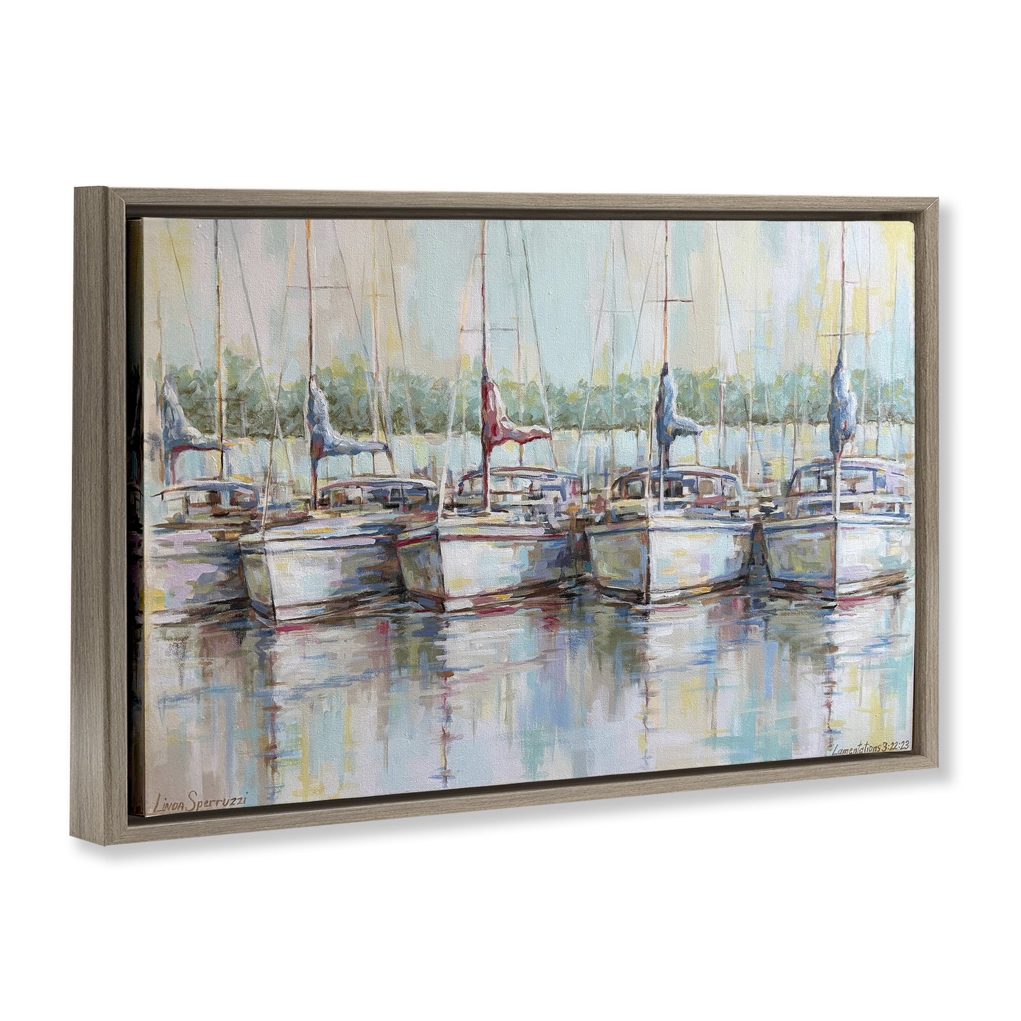 Stupell Industries Morning At The Marina Brown Framed Floater Canvas Wall Art, design by Linda Sperruzzi