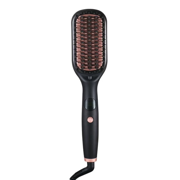 OUCLEYE Hair Straightener Brush, 2-in-1 Curler, Negative Ion, LCD Display, 5 Heat Settings, 30s Fast Heating, Portable Travel Anti-Scald Comb