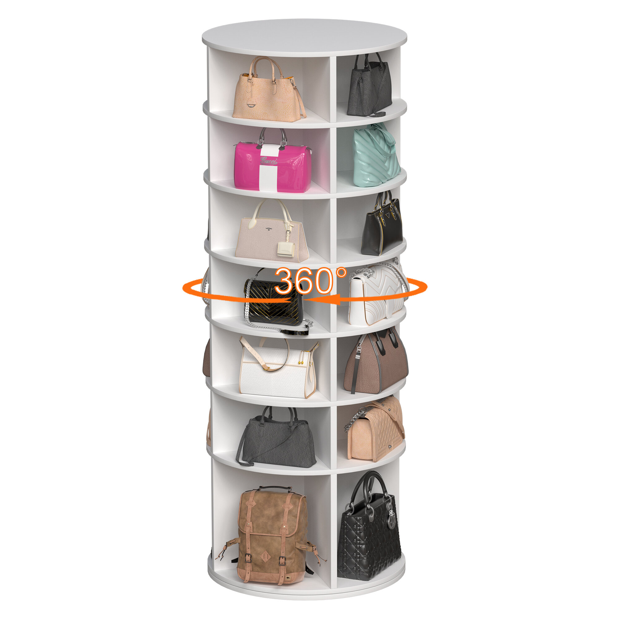 7-Tier Rotating Shoe Rack Tower, 360° Spinning Shoe Organizer Holds 28 Pairs, 23.62" X 23.62" X 72.44" White Free-Standing Shoe Storage Cabinet