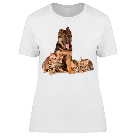 Pup And Bengal Kittens   T-Shirt Women -Image by Shutterstock, Female Small