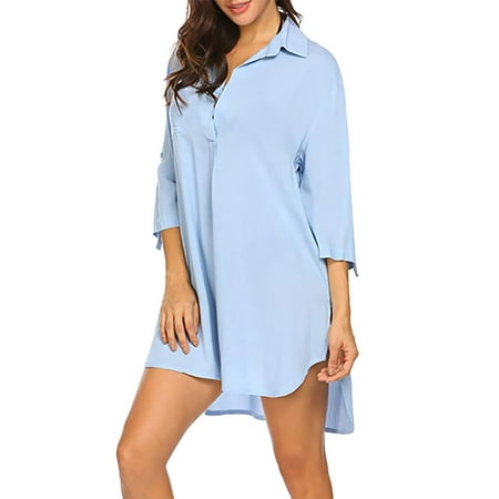 Xdegoge Beach Coverups for Women 2025 V Neck Button Pool Cover Up 3/4 Sleeve Bathing Suit Coverups Bikini Swimsuit Beach Coverups Beach Dress Shirt Blue S Vestidos Para Mujer Flash Deals
