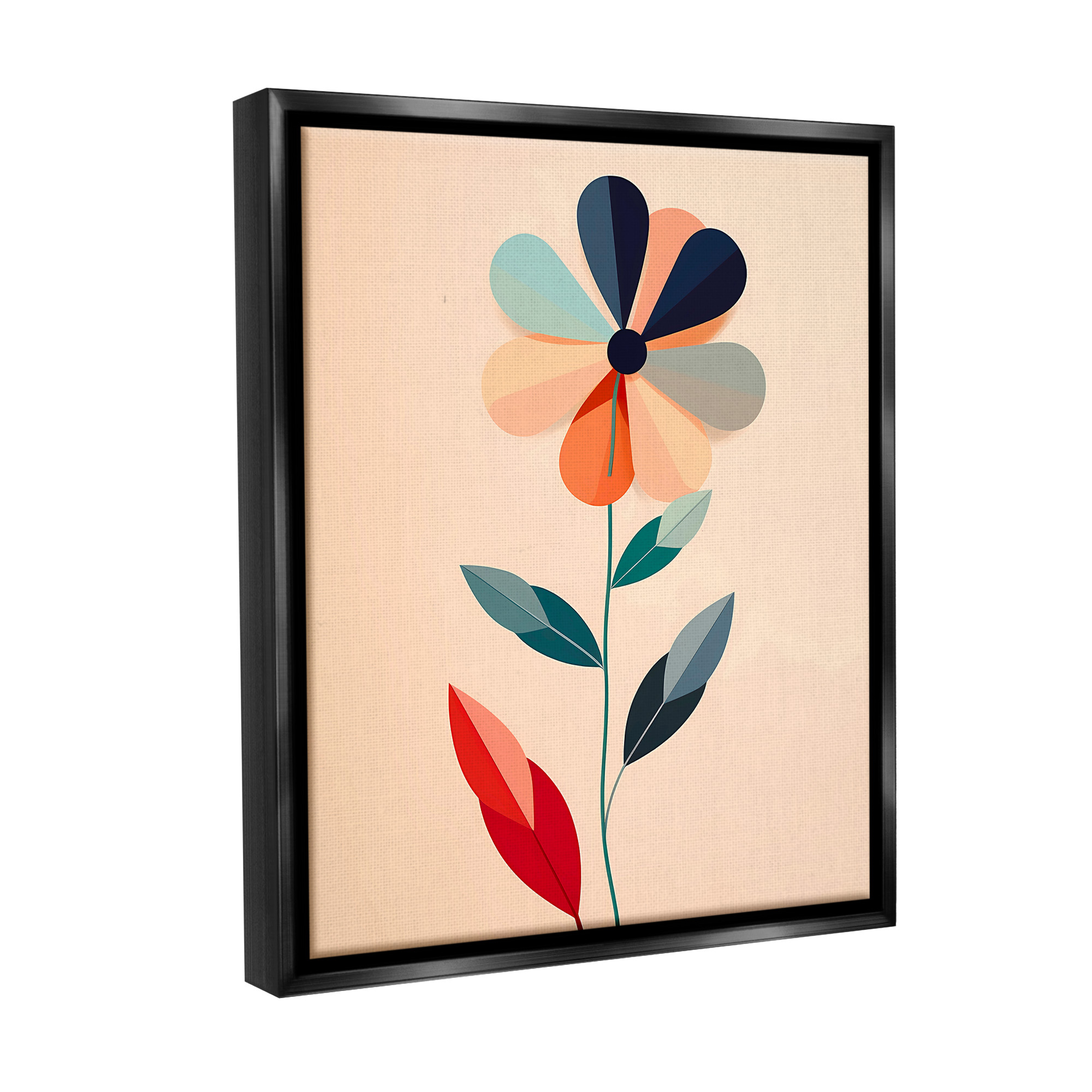 Stupell Industries Geometric Daisy Flower Botanical & Floral Painting Black Floater Framed Canvas Art Print Wall Art, 25 x 31
