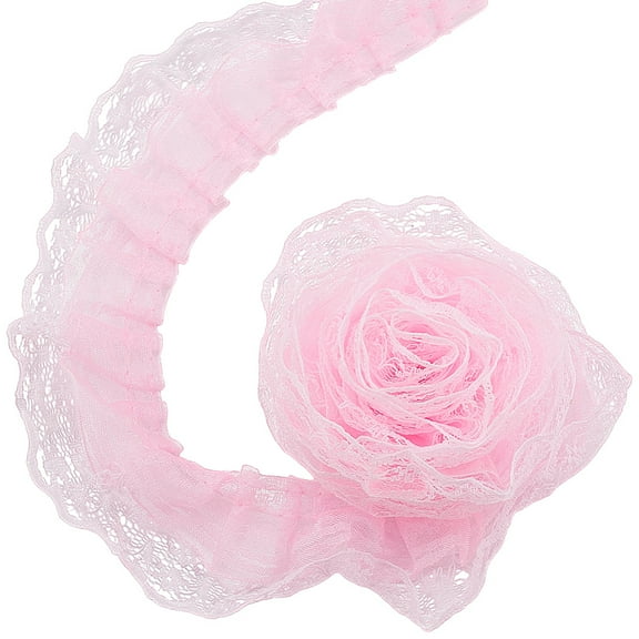20m 2-Layer Ruffle Lace Trim 4.5cm Wide Pink Pleated Fabric Ribbon Chiffon Edging Trimmings for Sewing Craft Wedding Bridal Dress Party Decoration Clothes Embellishment