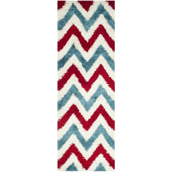 SAFAVIEH Rachel Geometric Chevron Kids Shag Runner Rug, Ivory/Red, 2'3" x 7'