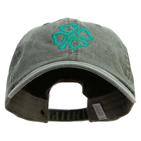 Irish Four Leaf Clover Holiday Embroidered Big Size Washed Pigment Dyed Cap - Olive XL-3XL