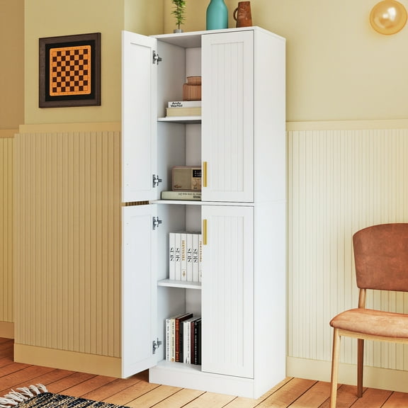 67.7” Tall Modern Storage Cabinet with 2 Adjustable Shelves, Bathroom Cabinet with 4 Doors, Kitchen Cabinets, Cupboard for Kitchen, Living Room