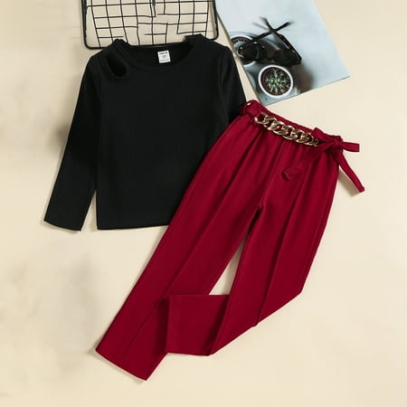 

Jacenvly Spriing and Autumns Set 4-8 Years Old Round Neck Long Sleeve Strapless Top Chaiin Suit Pants Fashion Casual Two-piece Suit New Year Gift Birthday Gifts for Women Clearance Items for Women