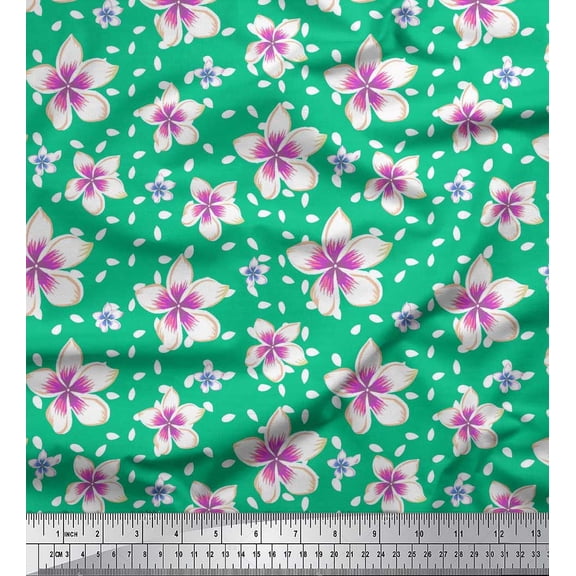Soimoi Green Cotton Duck Fabric Leaves & Flower Floral Print Fabric by the Yard 42 Inch Wide