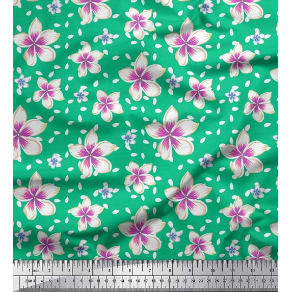 Soimoi Green Cotton Duck Fabric Leaves & Flower Floral Print Fabric by the Yard 42 Inch Wide