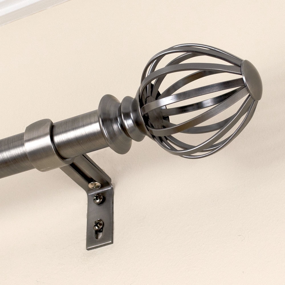Lumino 1" Plated Pewter Regis Cage Adjustable Single Curtain Rod Set, 42"-120"