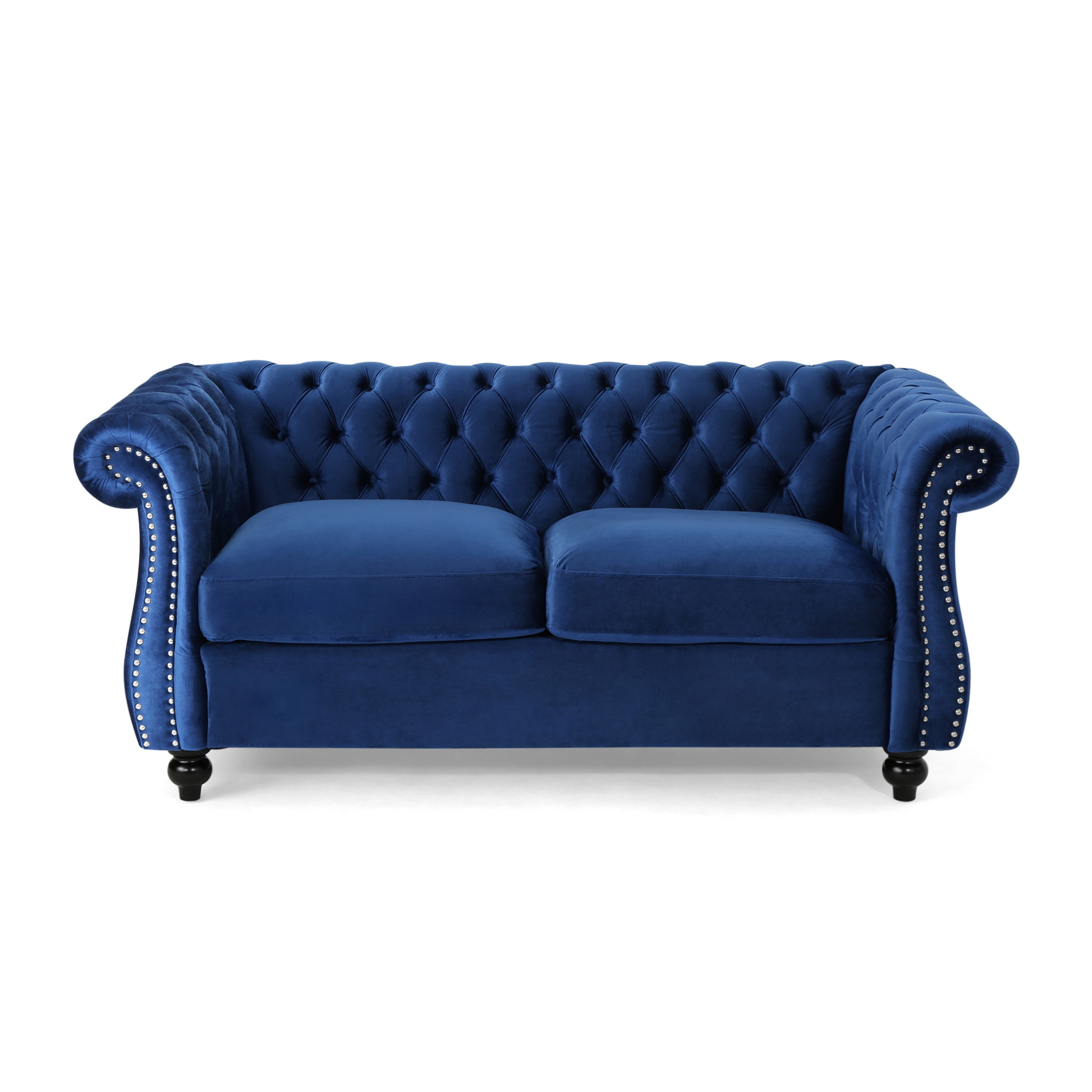 Ember Interiors Aaniya Velvet Chesterfield Loveseat Sofa, Navy Blue