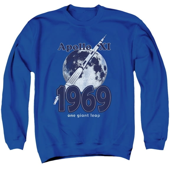 Nasa One Giant Leap Adult Crewneck Sweatshirt Royal Blue
