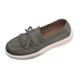 thumbnail image 3 of Women's Tassel Loafers for Women Trendy Round Toe Faux Suede Bow Tassel Slip On Shoes Comfortable Thick Sole Casual Dress Shoes Spring Summer Fashion Plus Size Wide Width Grey Shoes for Women, 3 of 10