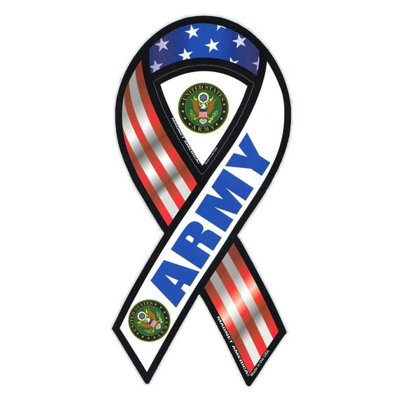 Magnetic Bumper Sticker - United States Army - Ribbon Shaped Military Support Magnet - 4" x 8"
