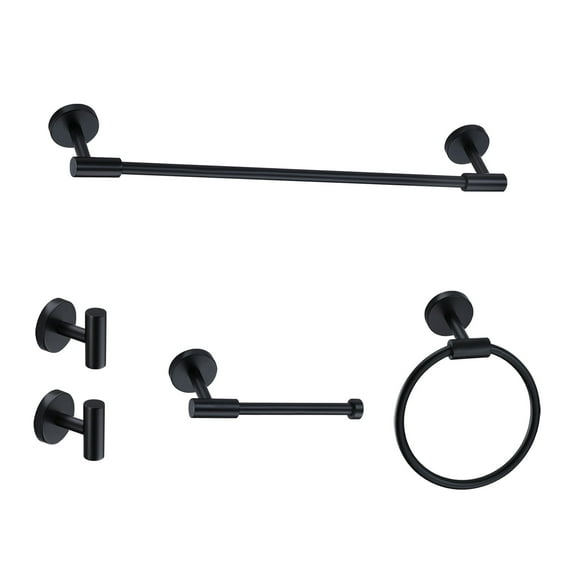 5 Piece Bath Hardware Set, Wall Mount Aluminium and Stainless Bathroom Hardware, Black