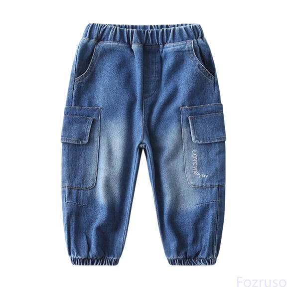 Fozruso Boys Jeans For Toddlers Kids Distressed Denim Pants With Pockets Casual Comfortable Long Pants For School Everyday Wear Age 3 8 Years Streetwear Jeans Sizes 3-4 Years(Blue)
