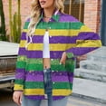 thumbnail image 6 of LEKWK Mardi Gras Shirts for Women Fun Party Food Graphic Print Dress Blouses Long Sleeve Button Down Casual Daily Outfits, 6 of 8