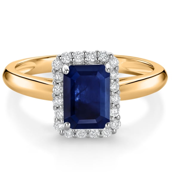Gem Stone King 10K Yellow Gold Blue Sapphire and White Lab Grown Diamond Halo Engagement Ring for Women | 1.72 Cttw | Gemstone Birthstone | Wedding Engagement Anniversary Promise Ring | Size 7