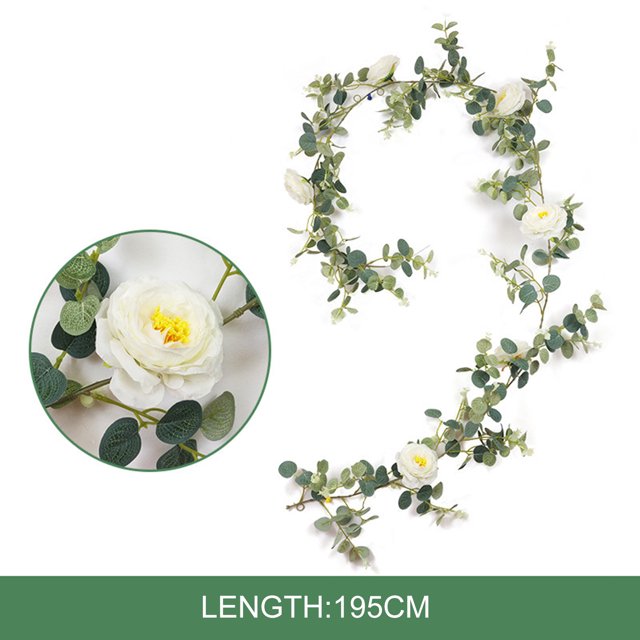 Guirnalda de vid de flores falsas, camelia artificial para boda (6.4 pies, blanco) Hugtrwg Libre de BPA