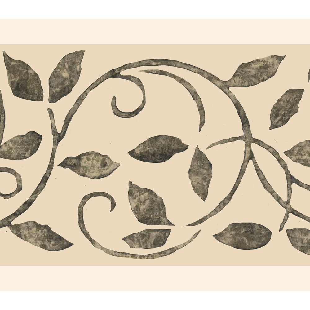 Dundee Deco's Peel and Stick Wallpaper Border Damask Dark Grey, Beige