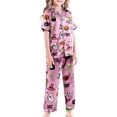 thumbnail image 5 of CONZONE Halloween Pajamas for Toddler Girls Printed Short Sleeve Button Down Tops Shorts with Pants Hallowmas Loungewear Cozy 3 Piece Girls Pjs Set Size 3-4 Years, 5 of 7