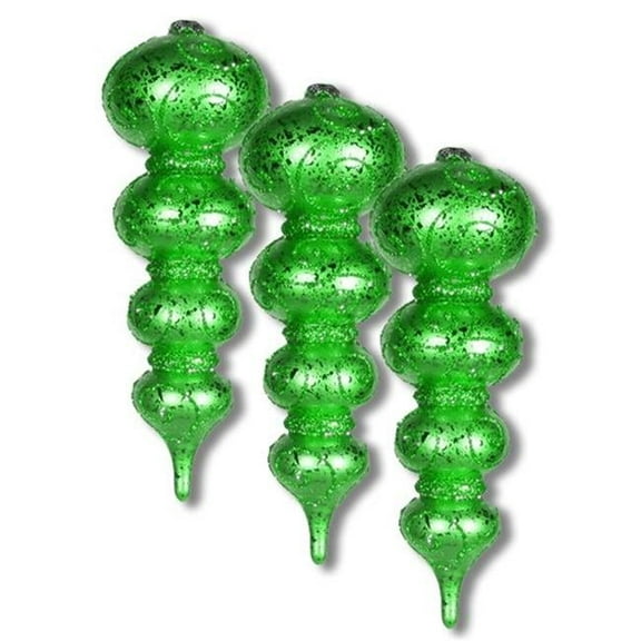 7 in. Finial Ornament with Glitter Swirl Design, Lime Green - Pack of 3