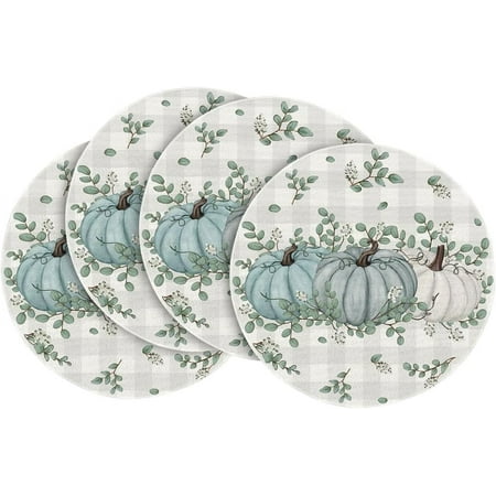 

Pumpkins Eucalyptus Leaves Round Fall Placemats Set of 4 15 Inch Seasonal Autumn Round Table Mats for Dining Decoration