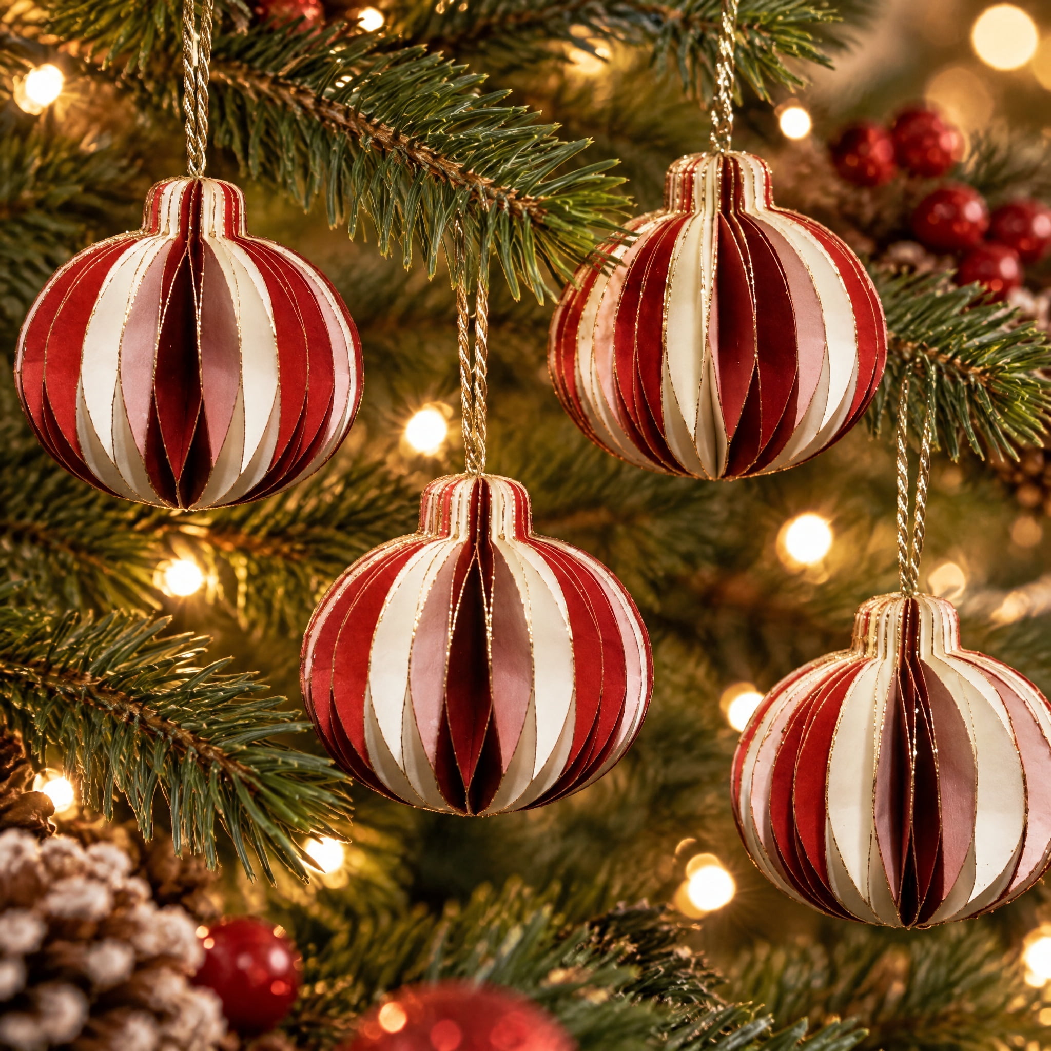 4-Count Red and White Paper Honeycomb Mini Christmas Ornaments, 1.57", by Holiday Time