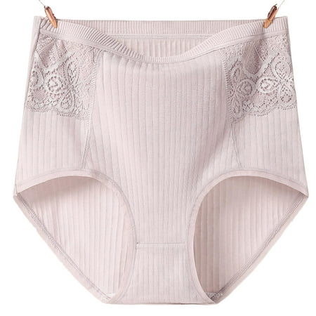 

Litie Women Ribbed Lace Trim Splicing High Waist Control Belly Briefs