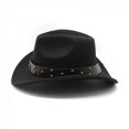 thumbnail image 4 of Woolen Felt Cowboy Hat for Adult with Belt Fashion Carnivals Party Costume Cap Women Men Halloween Festival Headwea, 4 of 5