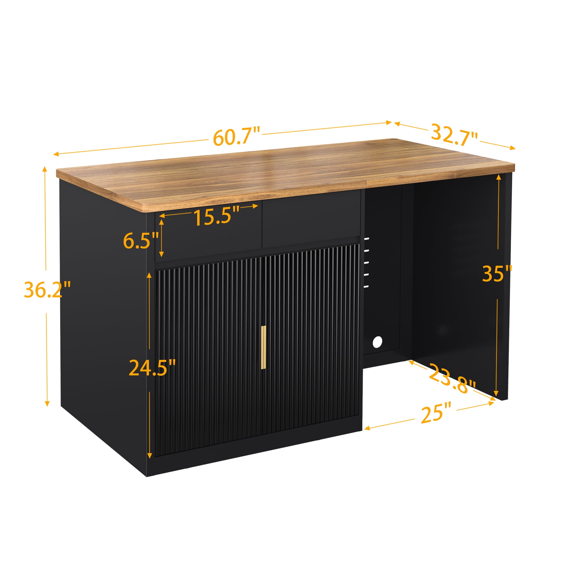 60.7"W Large Kitchen Island with Fridge Space, Modern Kitchen Bar Island Table