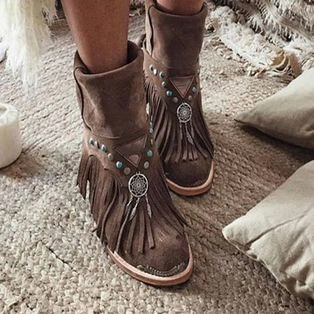 

KEUSN Women Autumn and Winter Tassel Boots Fashion Women Boots Large Casual Shoes