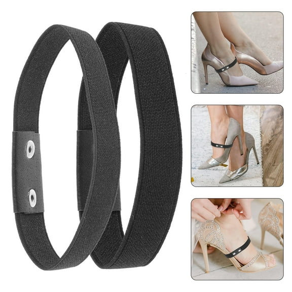 DINHEAROM 2Pcs Elastic High Heels Shoe Straps Black Polyester for Comfortable Wearing Experience