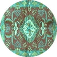 thumbnail image 1 of Ahgly Company Machine Washable Indoor Round Persian Turquoise Blue Traditional Area Rugs, 4' Round, 1 of 4