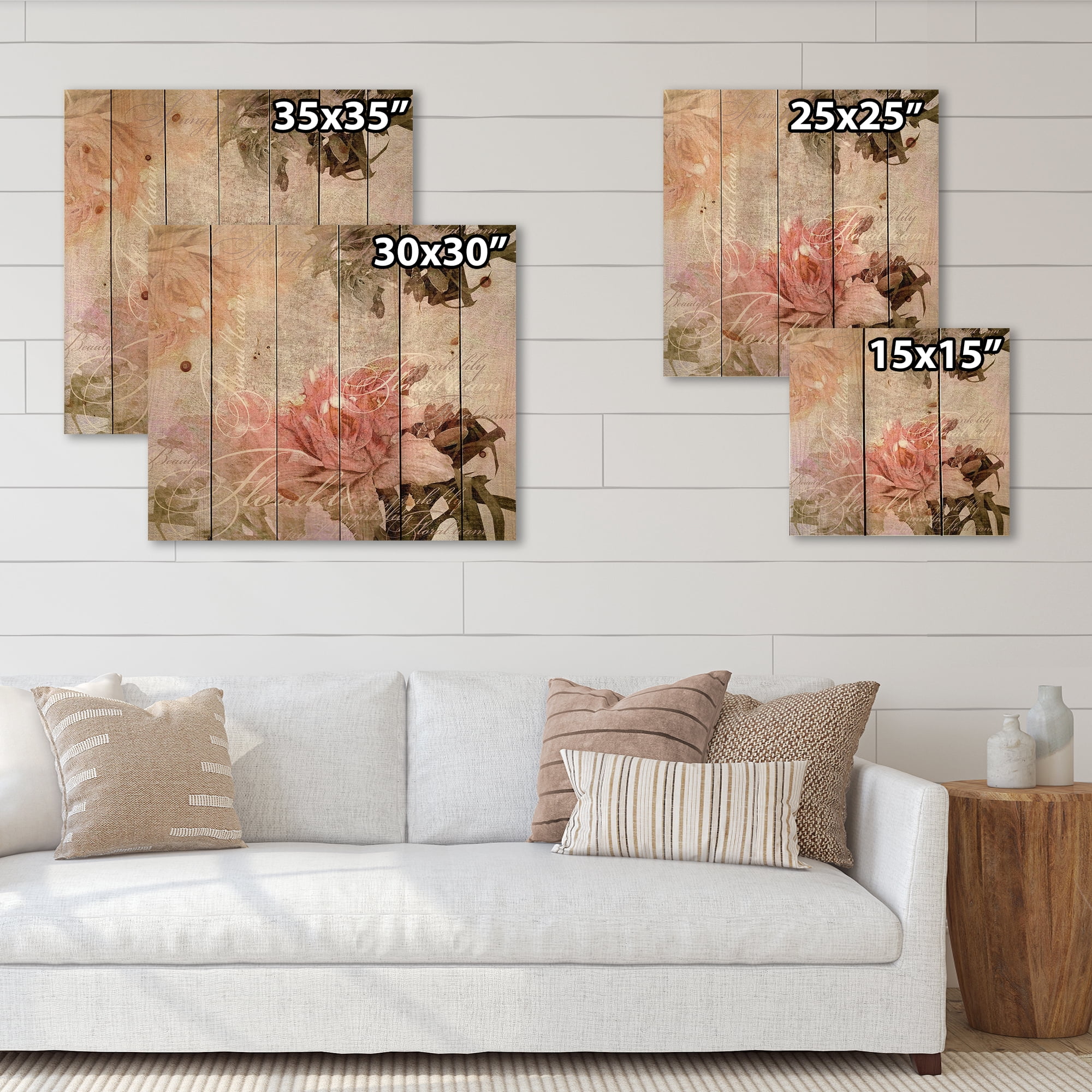 Designart 'Flowers Vintage In Pastel Colours' Traditional Print on Natural Pine Wood