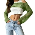 thumbnail image 2 of JULMCOMO Crochet Beach Cover Ups for Women Mesh Knit Hollow Out Long Sleeve Summer Crop Tops Bikini Cover Ups for Swimwear Green XL, 2 of 6
