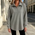 thumbnail image 4 of cocolona Tunic Sweatshirts for Women Long Sleeve Lapel Half Zip Pullover Tops Casual Loose Curved Hem Workout Sweatshirts, 4 of 7