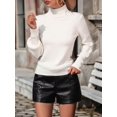 thumbnail image 6 of Women'S Fall Winter High Neck Sweaters for Women Lantern Sleeve Knitted Pullover Sweater Jumper Tops White M, 6 of 9