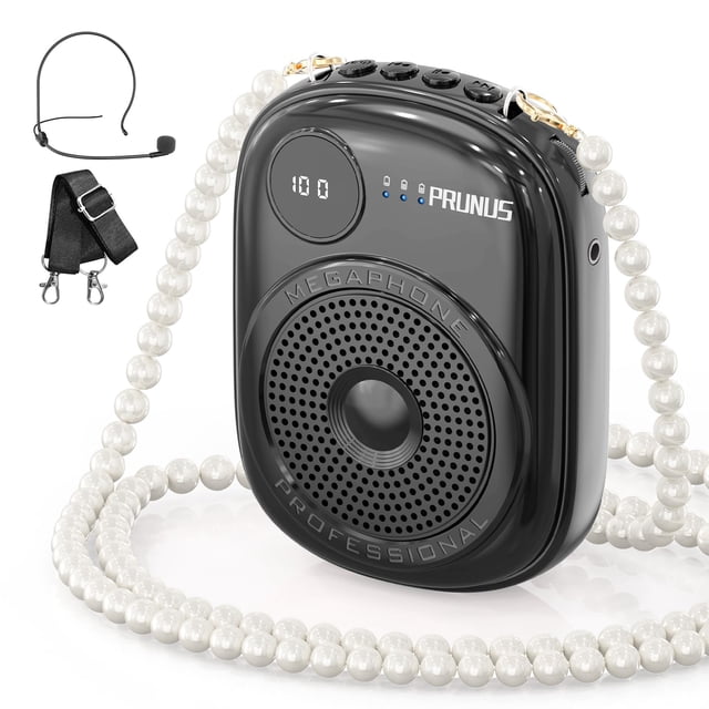 Amplificador de voz PRUNUS portátil con cable y micrófono negro